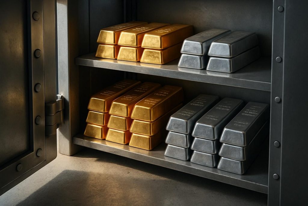 Op deze foto zie je goud en zilver voor beleggen in edelmetalen