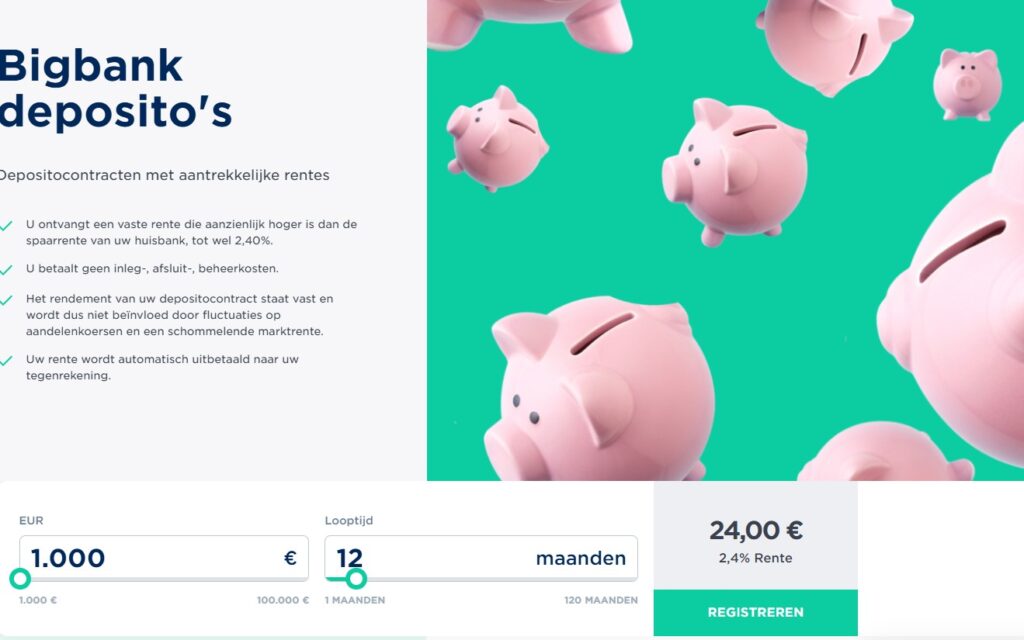 Op deze foto zie je deposito's bij Bigbank