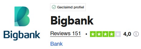 Op deze foto zie je het Bigbank trustpilot cijfer