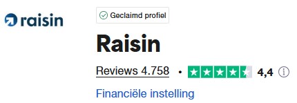 Op deze foto zie je het Raisin trustpilot cijfer in vergelijking met bunq vs Raisin